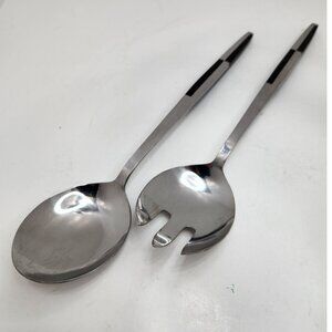 Mid Century Salad Servers Stainless Steel Black/Silver‎ Handle Japan Spoon